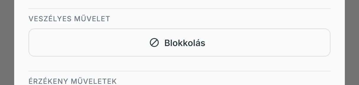A vendég profiljának alján a VESZÉLYES MŰVELET szakasz Blokkolás gombja