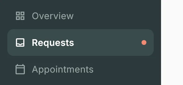 The dashboard sidebar with the Requests item highlighted